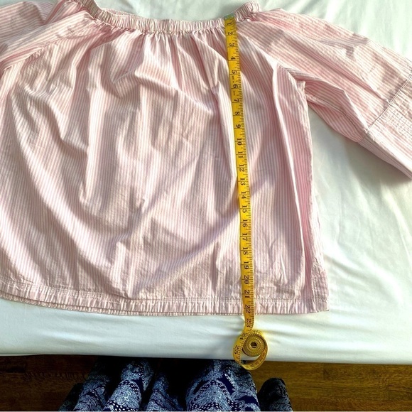 Free Assembly Pin Stripped Off Shoulder Barbie Doll Pink & White Blouse Size XL - Picture 8 of 10